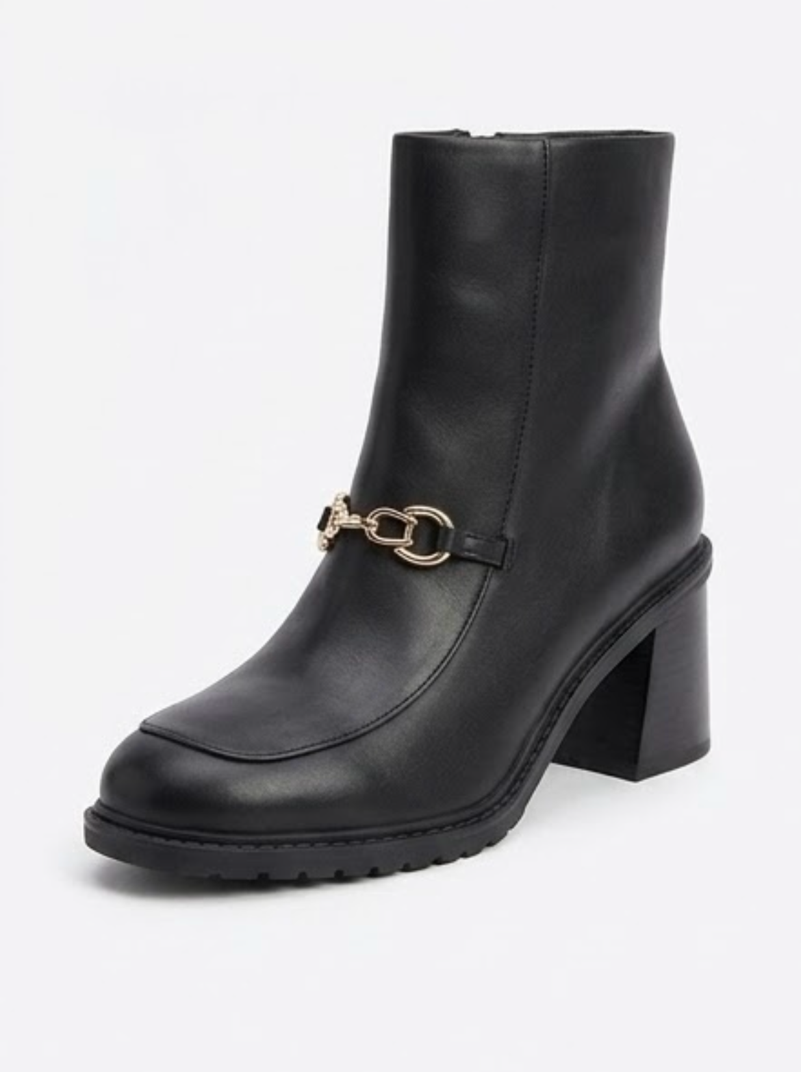 Rita Ora x Primark Black Block Heel Ankle Boots with Gold Snaffle Trim