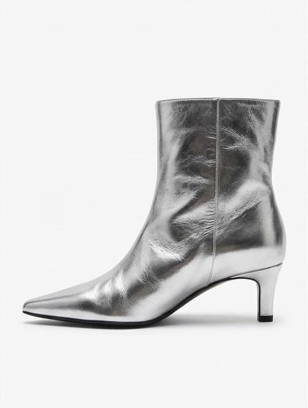 River Island Silver Metallic Kitten Heel Ankle Boots