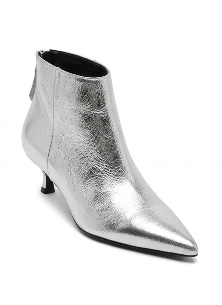 TU Silver Metallic Kitten Heel Ankle Boots