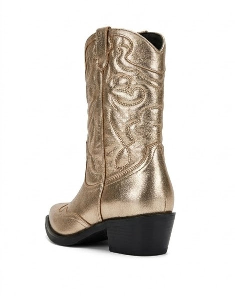 River Island Gold Metallic Embroidered Western Boots