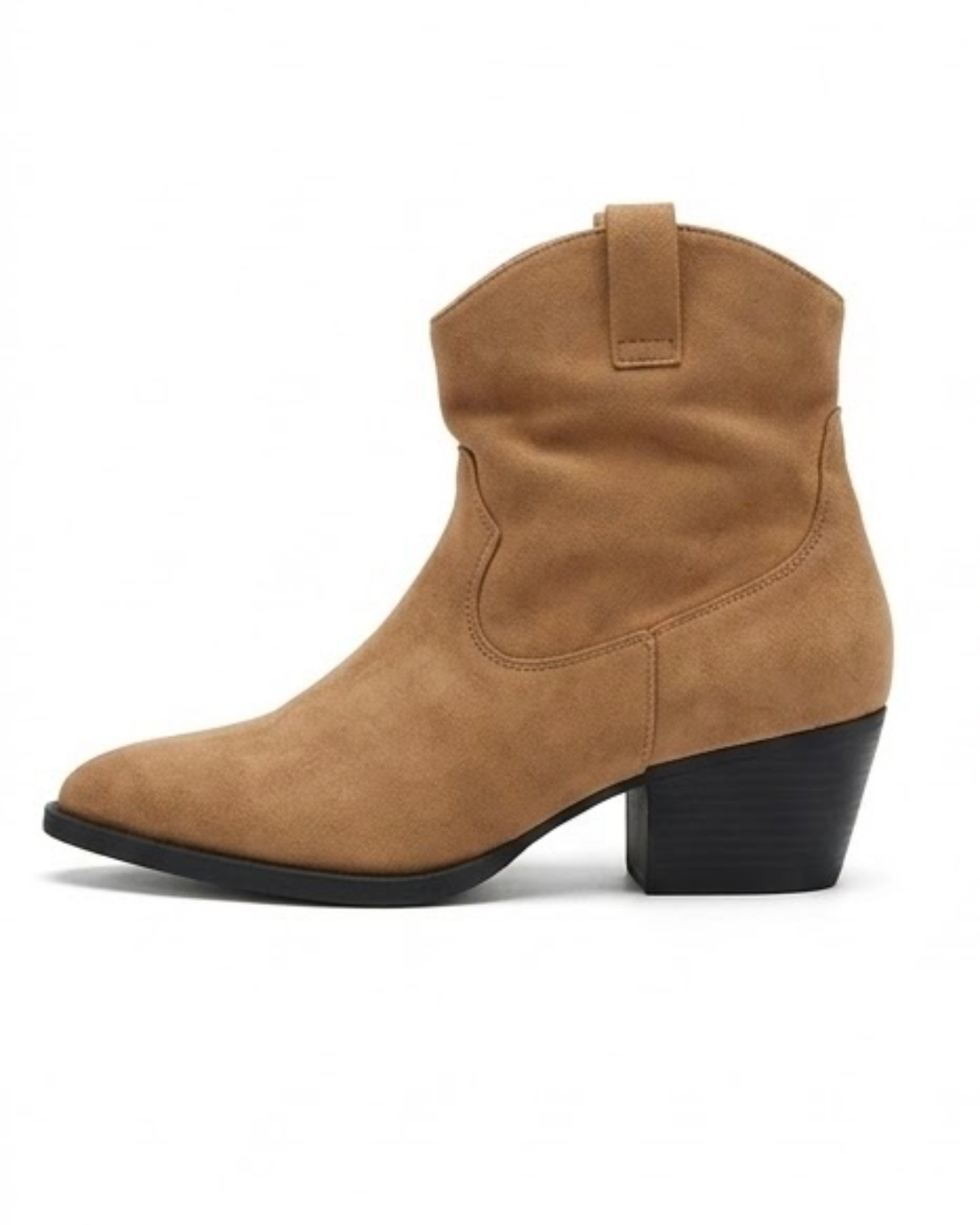 Papaya Camel Suede-Effect Western Block Heel Ankle Boots