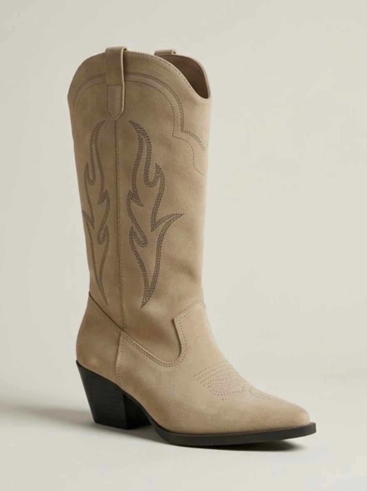 Primark Beige Suede Embroidered Cowboy Boots