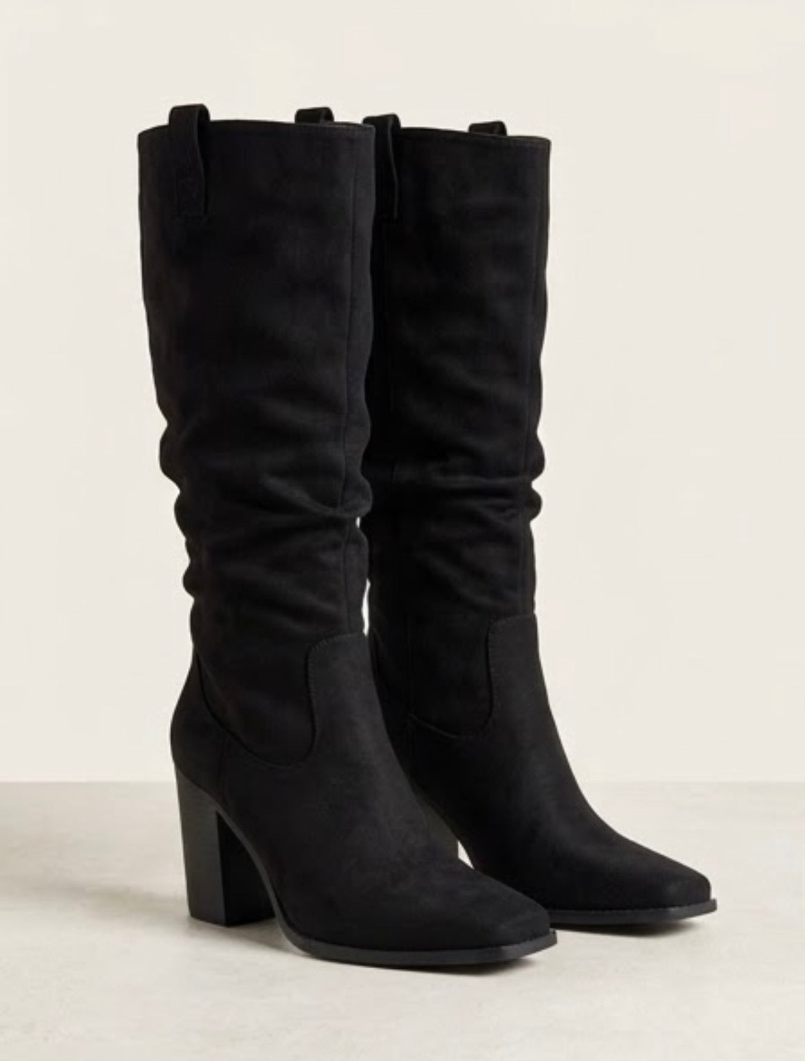 Miss KG Black Suede-Effect Slouch Knee-High Block Heel Boots