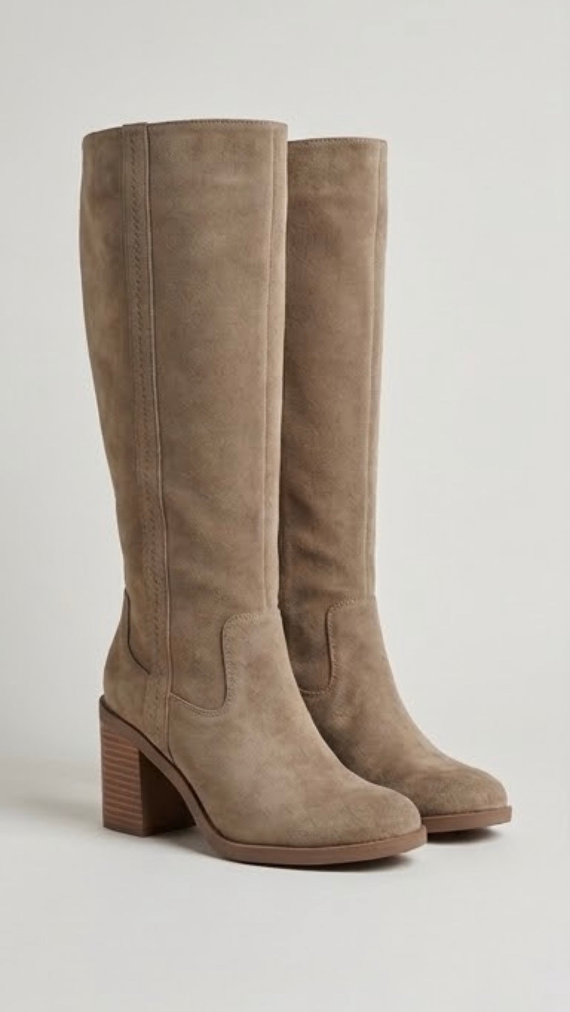 Primark Taupe Suede-Effect Knee-High Block Heel Boots