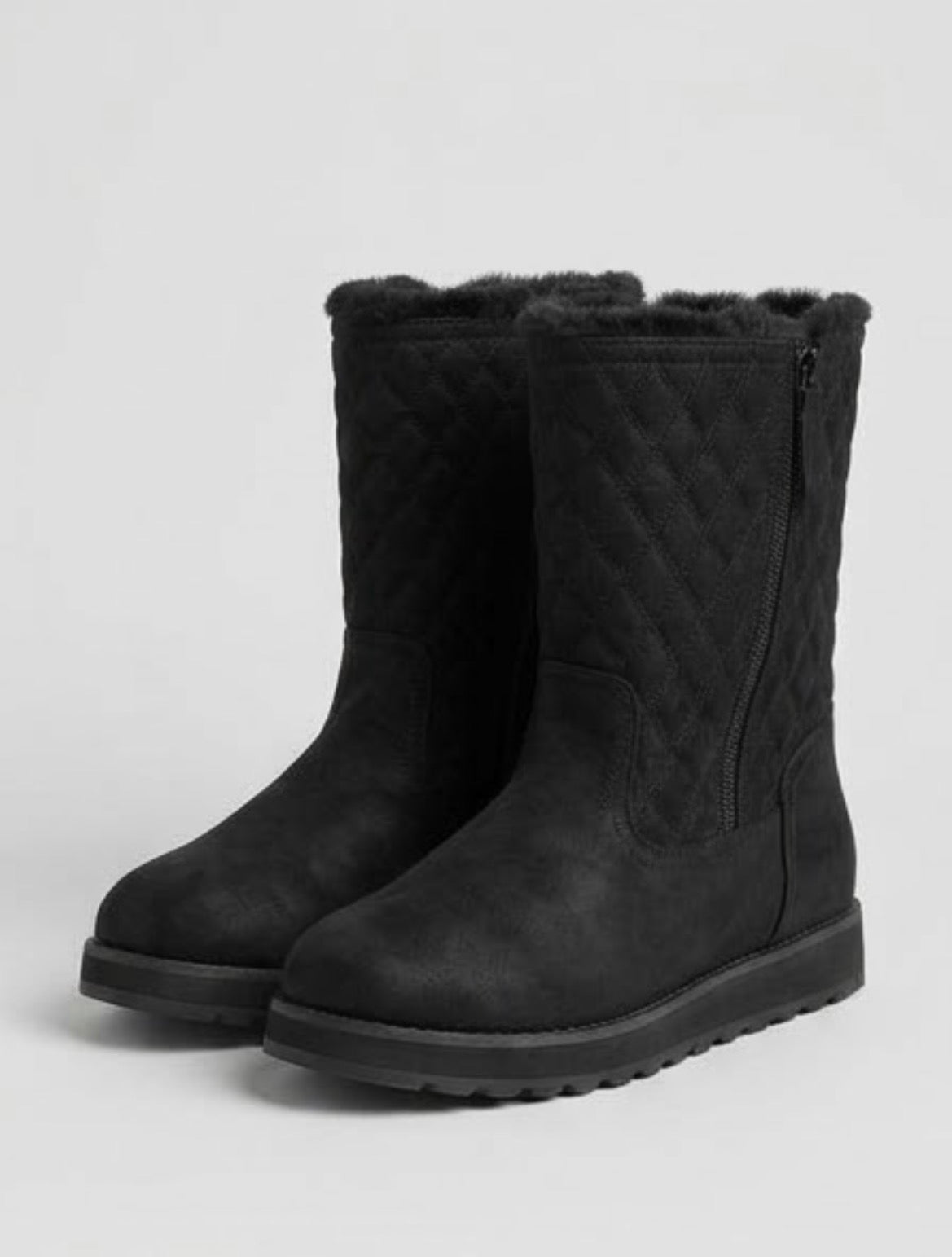 Skechers Black Quilted Fur-Lined Mid-Calf Boots