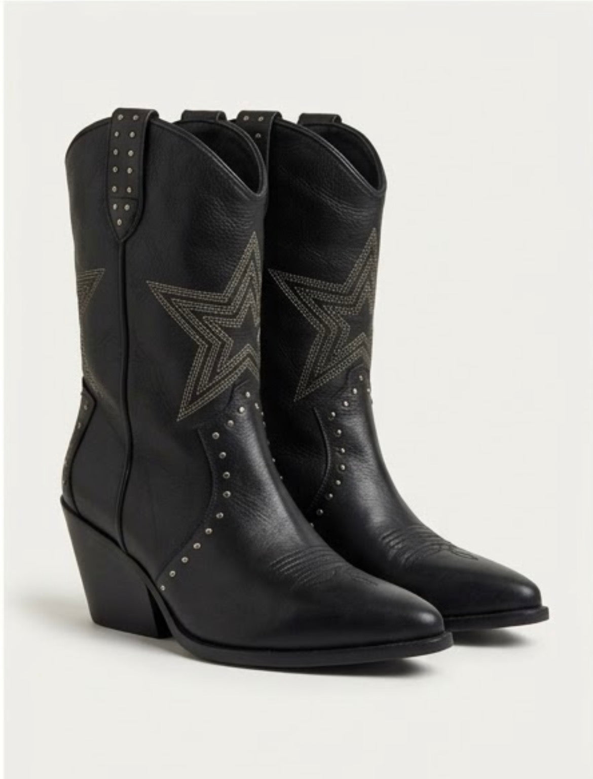 George Black Studded Star Western Mid-Calf Boots