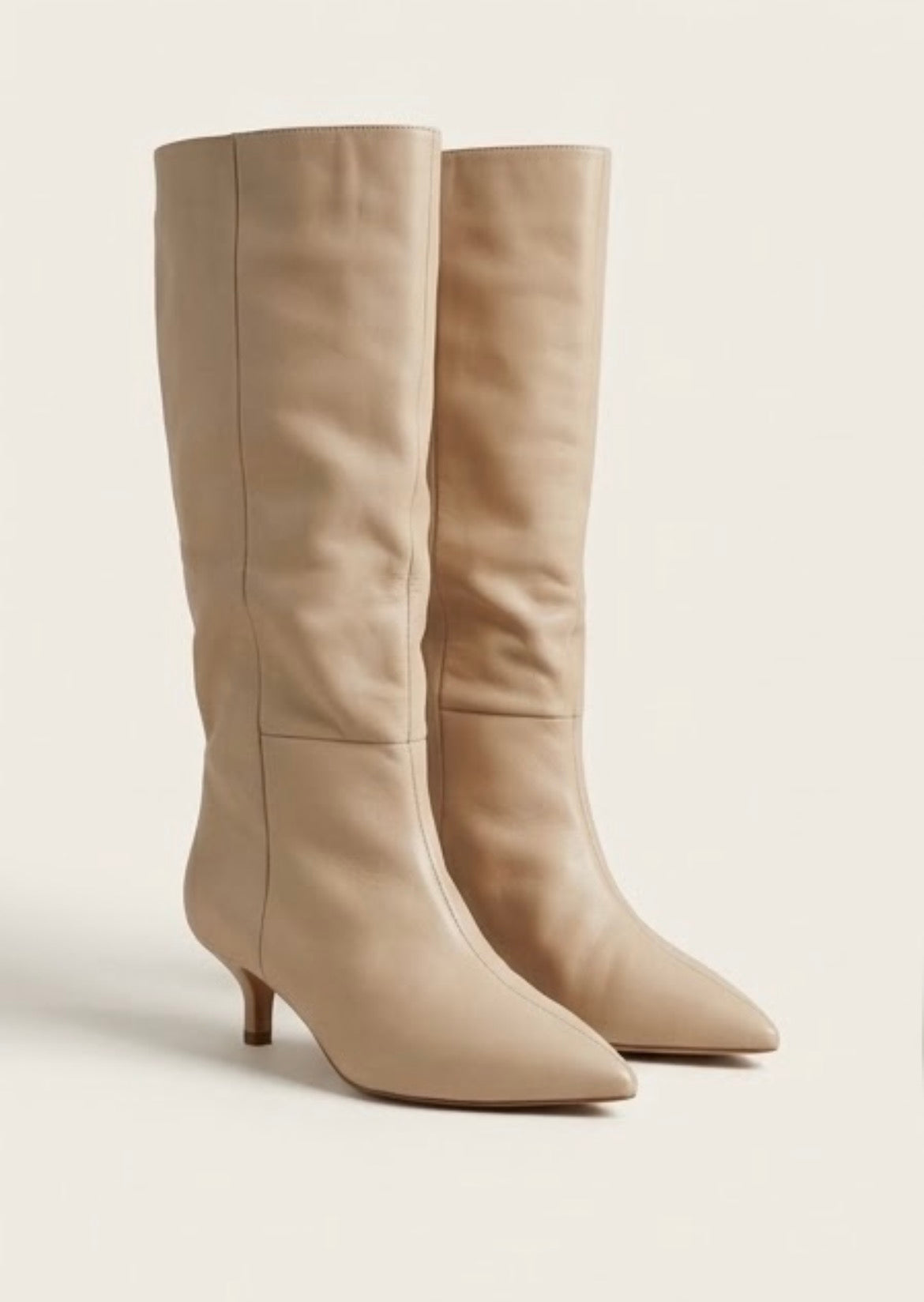 Phase Eight Beige Knee-High Kitten Heel Boots