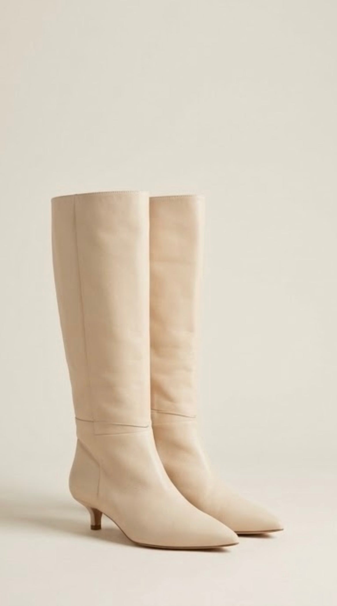 Phase Eight Cream Knee-High Kitten Heel Boots