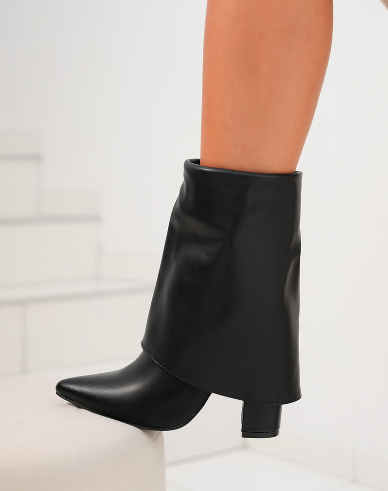 Primark Black Fold-Over Pointed Block Heel Boots