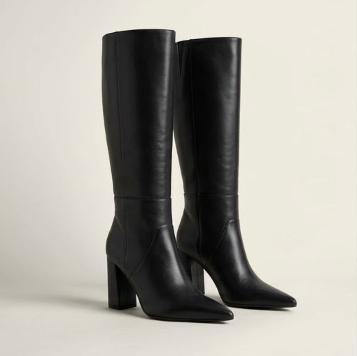 Pretty Little Thing Black Pointed Toe Knee-High Block Heel Boots