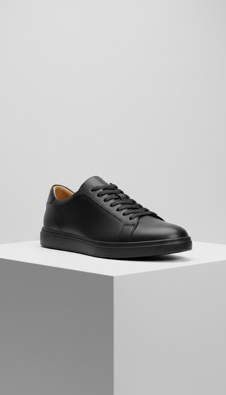 Obsidian Black leather low-top