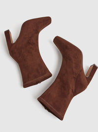 River Island Brown Suede-Effect Stretch Block Heel Ankle Boots