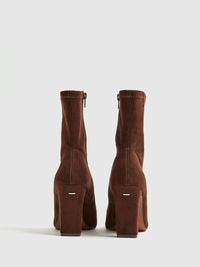 River Island Brown Suede-Effect Stretch Block Heel Ankle Boots