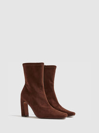River Island Brown Suede-Effect Stretch Block Heel Ankle Boots
