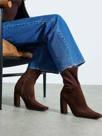 River Island Brown Suede-Effect Stretch Block Heel Ankle Boots