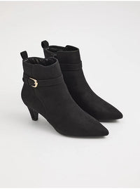 George Black Suede-Effect Kitten Heel Ankle Boots with Buckle