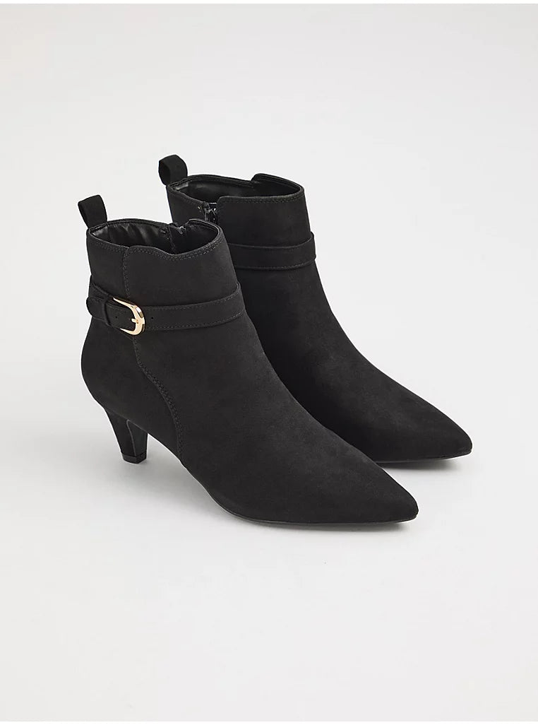 George Black Suede-Effect Kitten Heel Ankle Boots with Buckle