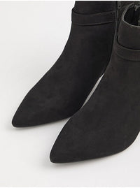George Black Suede-Effect Kitten Heel Ankle Boots with Buckle