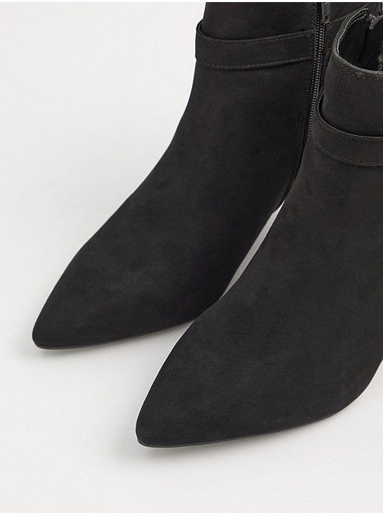 George Black Suede-Effect Kitten Heel Ankle Boots with Buckle