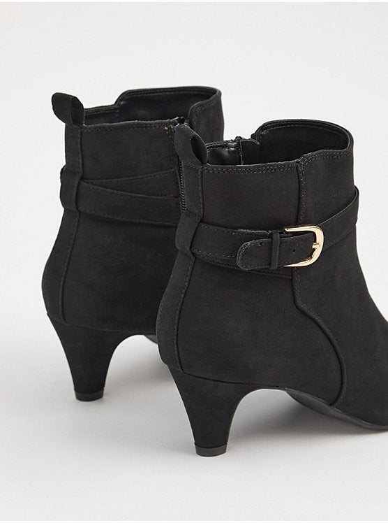 George Black Suede-Effect Kitten Heel Ankle Boots with Buckle