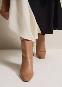 Phase Eight Tan Leather Pointed Toe Block Heel Ankle Boots