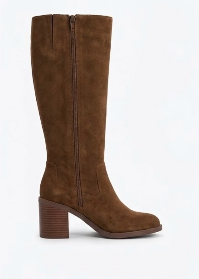 Primark Brown Suede-Effect Block Heel Knee-High Boots