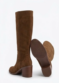 Primark Brown Suede-Effect Block Heel Knee-High Boots
