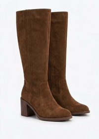 Primark Brown Suede-Effect Block Heel Knee-High Boots