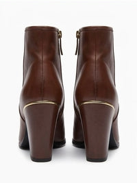 River Island Brown Block Heel Ankle Boots with Gold Trim