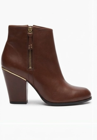 River Island Brown Block Heel Ankle Boots with Gold Trim