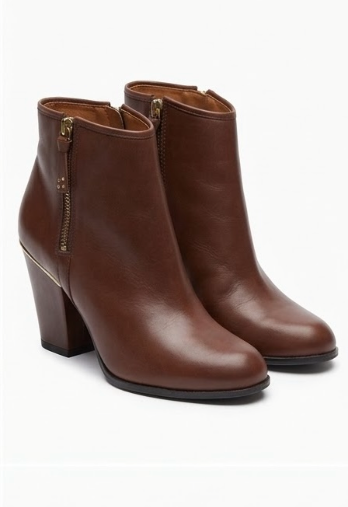 River Island Brown Block Heel Ankle Boots with Gold Trim