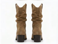 Primark Beige Suede-Effect Slouch Western Mid-Calf Boots
