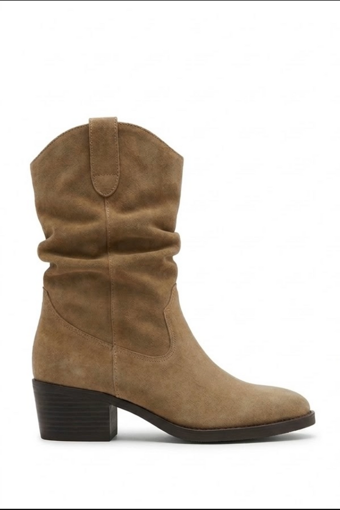 Primark Beige Suede-Effect Slouch Western Mid-Calf Boots