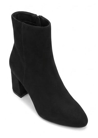 Papaya Black Suede-Effect Block Heel Ankle Boots