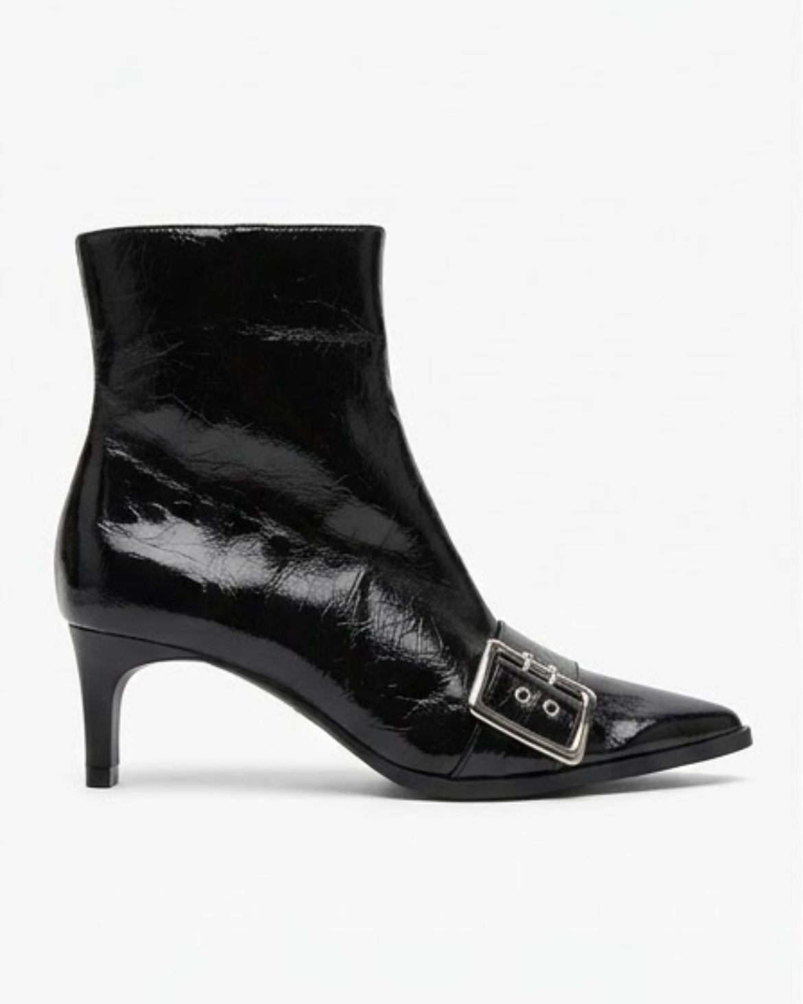 Primark Black High-Shine Kitten Heel Ankle Boots with Buckle