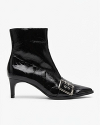 Primark Black High-Shine Kitten Heel Ankle Boots with Buckle