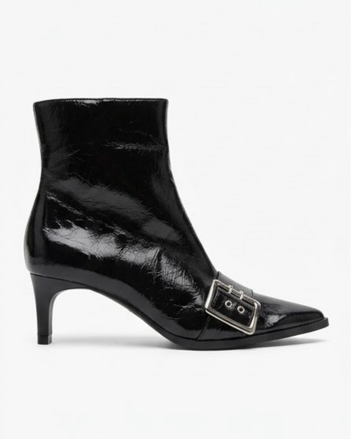 Primark Black High-Shine Kitten Heel Ankle Boots with Buckle