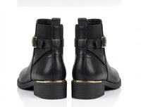 Papaya Black Ankle Boots with Buckle Strap and Gold Trim
