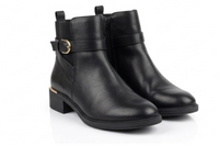 Papaya Black Ankle Boots with Buckle Strap and Gold Trim