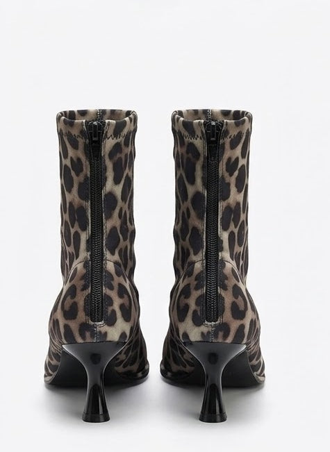 Forever 21 Leopard Print Kitten Heel Sock Ankle Boots