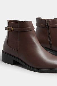 Yours Extra Wide Fit Chocolate Brown Ankle Boots with Buckle Strap