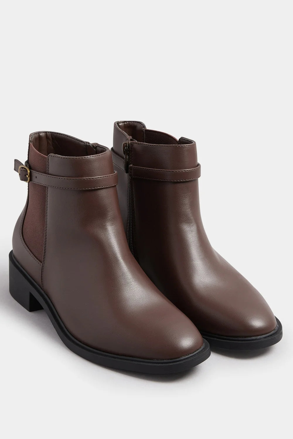 Yours Extra Wide Fit Chocolate Brown Ankle Boots with Buckle Strap