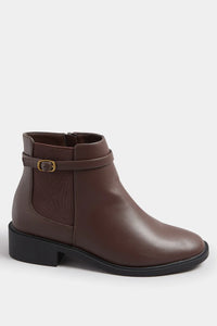 Yours Extra Wide Fit Chocolate Brown Ankle Boots with Buckle Strap