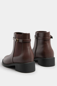Yours Extra Wide Fit Chocolate Brown Ankle Boots with Buckle Strap