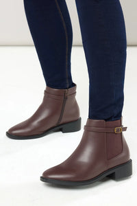 Yours Extra Wide Fit Chocolate Brown Ankle Boots with Buckle Strap