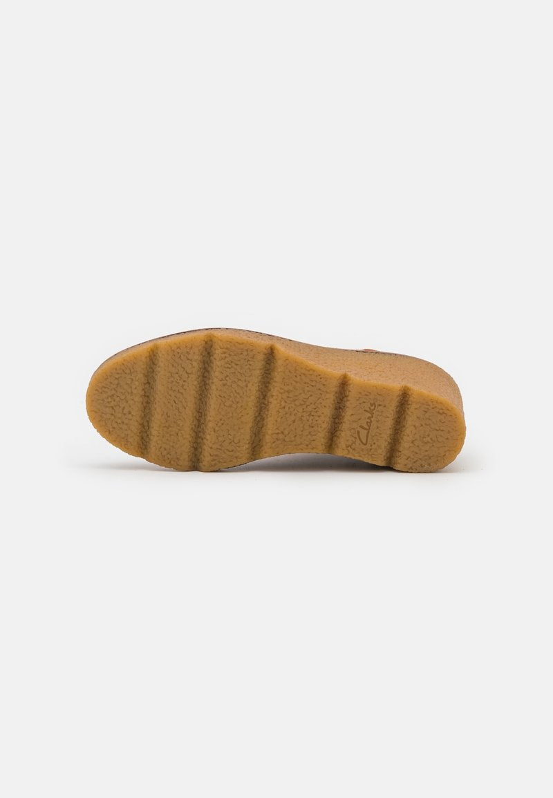 Clarks Cognac Suede Wedge Ankle Boots