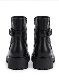 Boohoo Black Chunky Ankle Boots with Buckle Strap