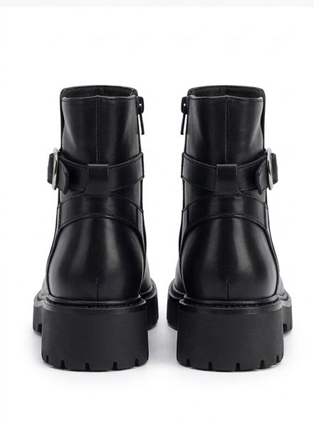 Boohoo Black Chunky Ankle Boots with Buckle Strap