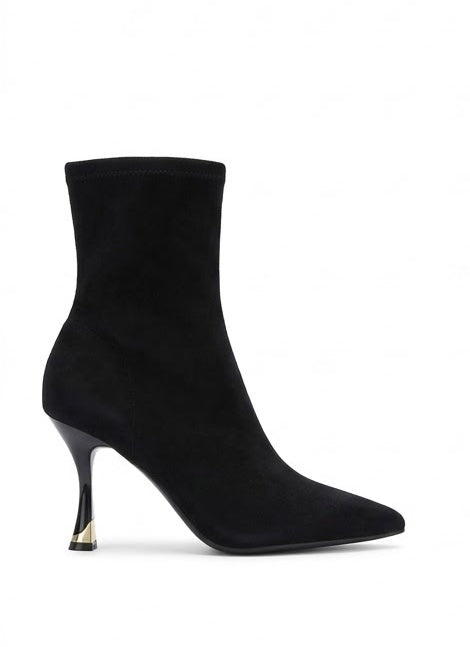 River Island Black Suede-Effect Stiletto Ankle Boots with Gold Trim