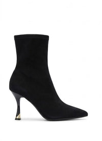 River Island Black Suede-Effect Stiletto Ankle Boots with Gold Trim